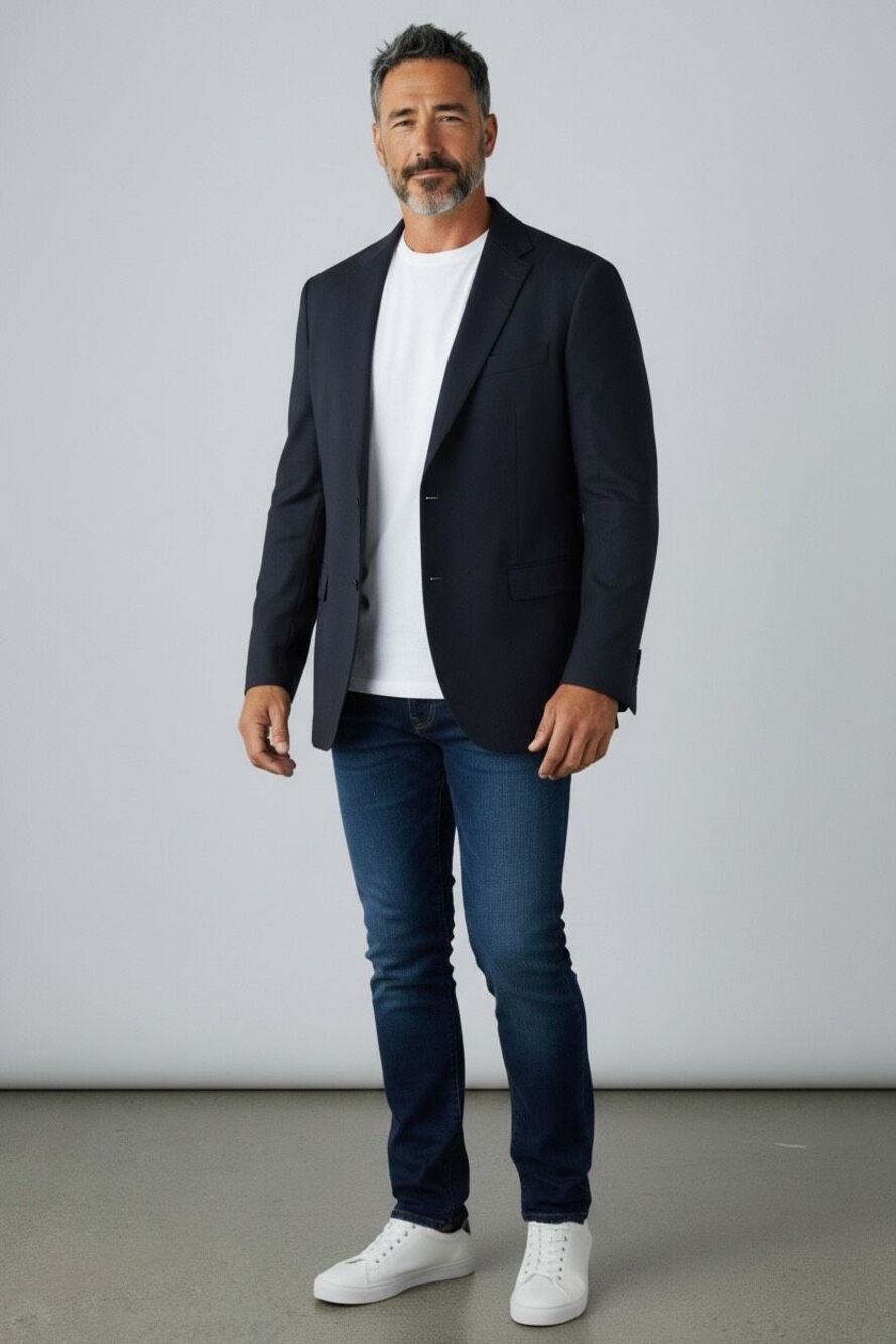 John Varvatos Virgin Wool Dark Grey/Navy Sz 58 Long Blazer
